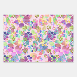Pawprints on Pink Wrapping Paper Sheet