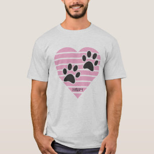 Pawprints On Striped Heart T-Shirt
