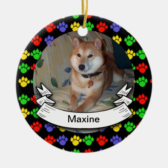 Pawprints Personalized Photo Round Ornament (Front)