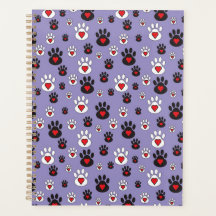 Pawprints with red hearts on blue