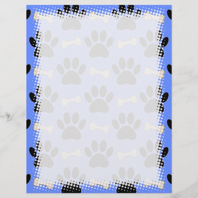 Paws And Bones Pattern Blue Letterhead (Back)