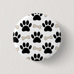 Paws And Bones Pattern Canine 1 Inch Round Button