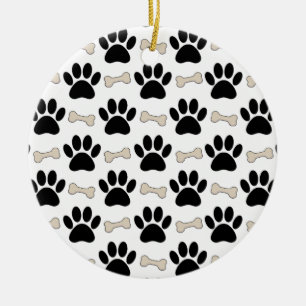 Paws And Bones Pattern Ceramic Ornament