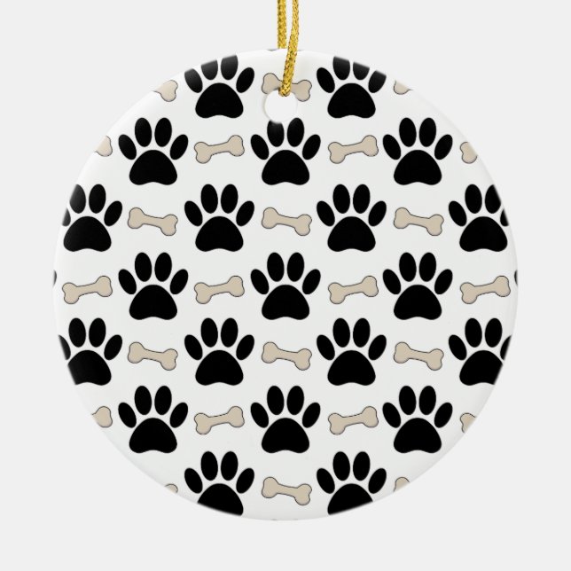 Paws And Bones Pattern Ceramic Ornament (Front)