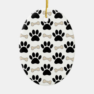 Paws And Bones Pattern Ceramic Ornament