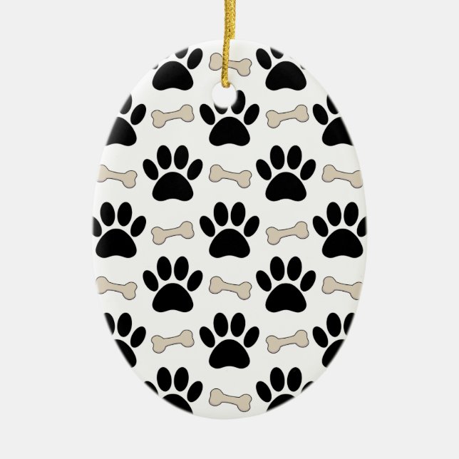 Paws And Bones Pattern Ceramic Ornament (Front)