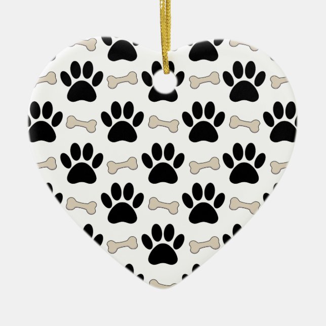 Paws And Bones Pattern Ceramic Ornament (Front)