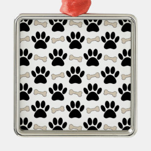 Paws And Bones Pattern Metal Ornament