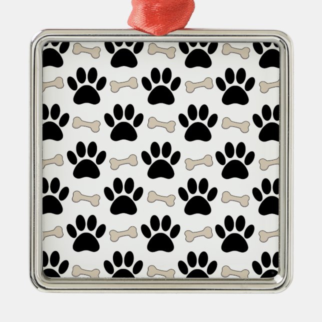 Paws And Bones Pattern Metal Ornament (Front)