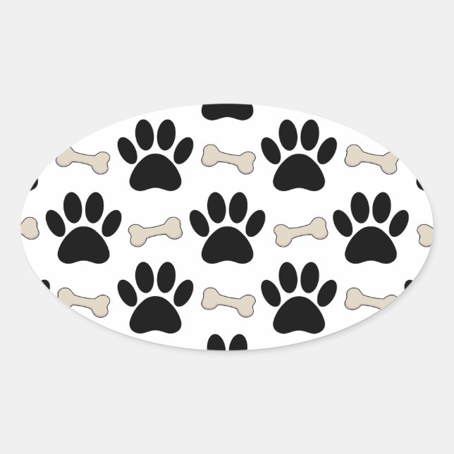 Paws And Bones Pattern Oval Sticker (Front)