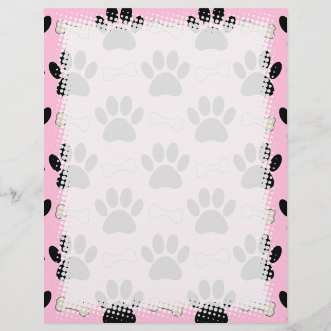 Paws And Bones Pattern Pink Letterhead (Back)