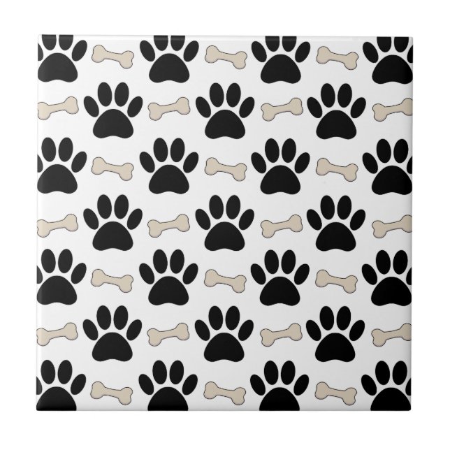 Paws And Bones Pattern Square Tile (Front)