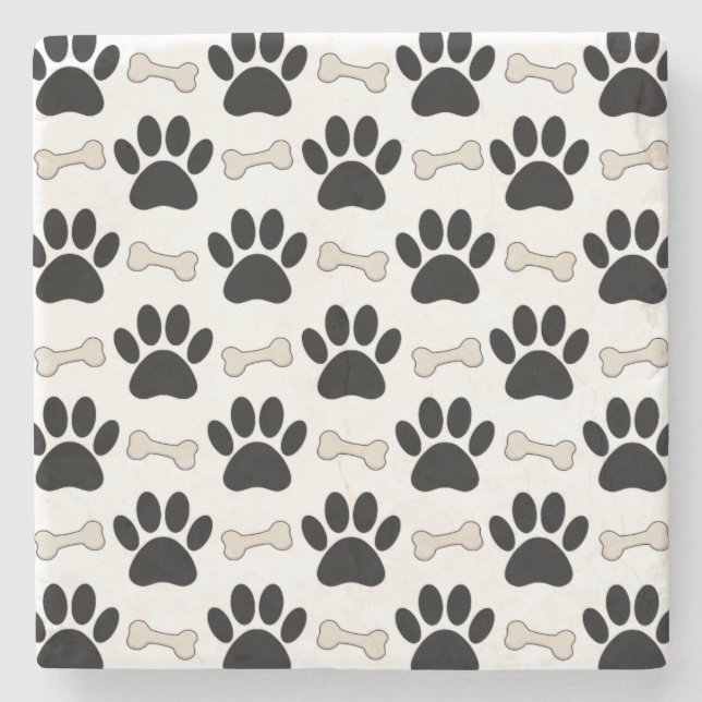 Paws And Bones Pattern Stone Coaster (Front)