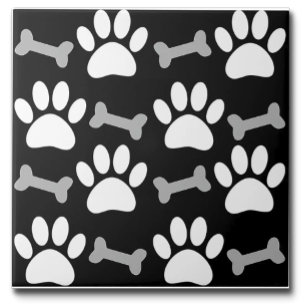 Paws And Bones Seamless Black White Gray Custom  Tile