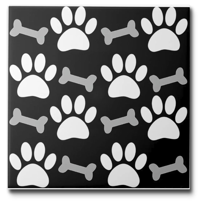 Paws And Bones Seamless Black White Gray Custom  Tile (Creator Uploaded)