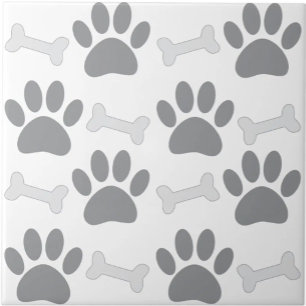 Paws And Bones Seamless Pattern Custom White Gray Tile