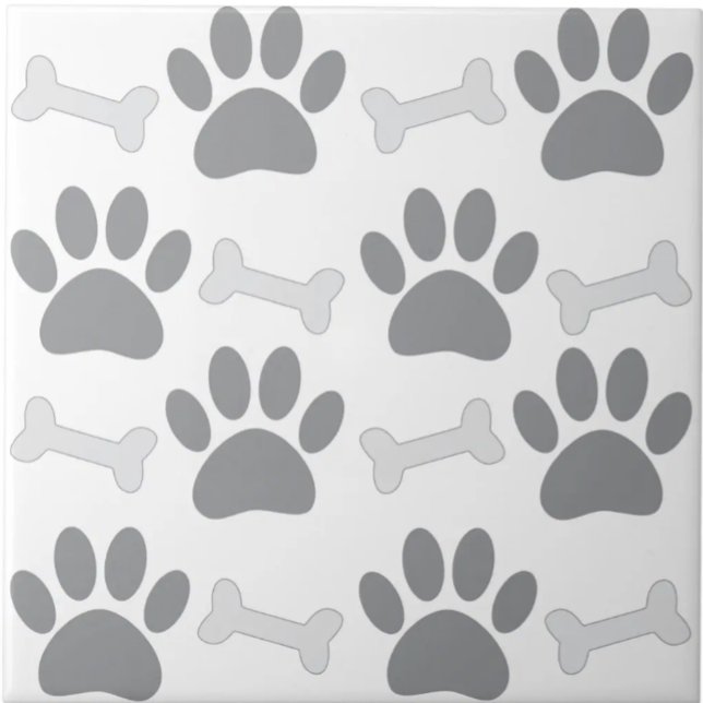 Paws And Bones Seamless Pattern Custom White Gray Tile (Creator Uploaded)