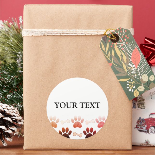 Paws And Bones With Gradient Custom Text Classic Round Sticker (Holiday)