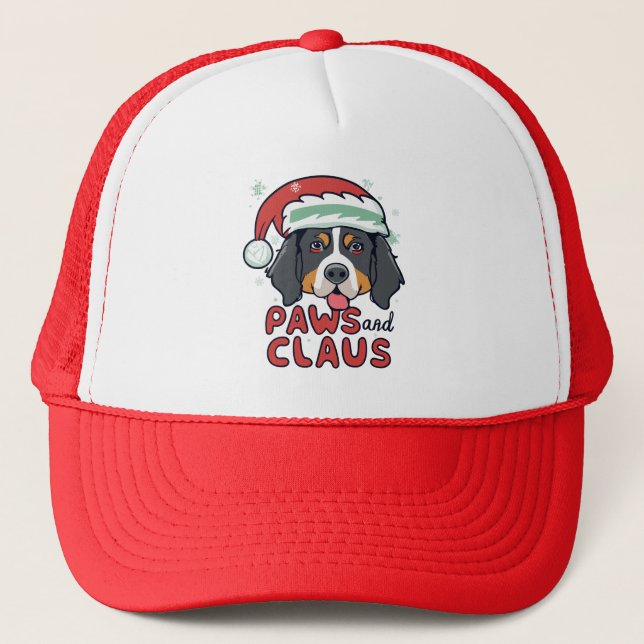 Paws and Claus - Christmas Bernese Dog Trucker Hat (Front)
