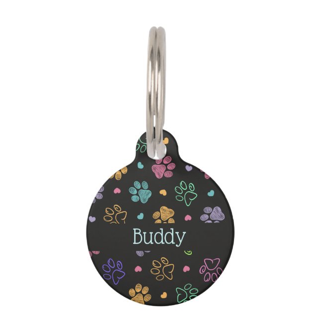 Paws and Hearts Personalized with Name  Pet Tag (Front)