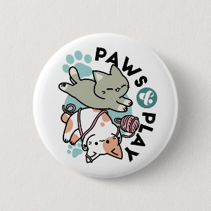 Paws and Play – Adorable Cat Illustration 2 Inch Round Button