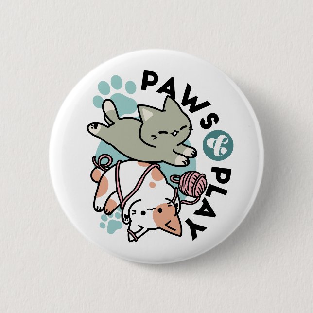 Paws and Play – Adorable Cat Illustration 2 Inch Round Button (Front)