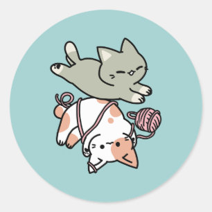 Paws and Play – Adorable Cat Illustration Classic Round Sticker