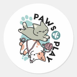 Paws and Play – Adorable Cat Illustration Classic Round Sticker