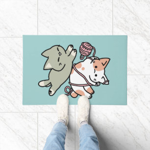 Paws and Play – Adorable Cat Illustration Doormat