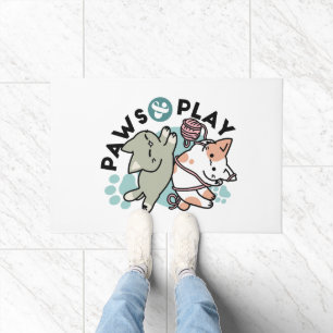 Paws and Play – Adorable Cat Illustration Doormat