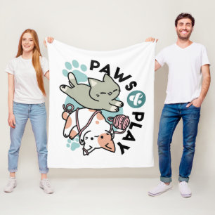 Paws and Play – Adorable Cat Illustration Fleece Blanket