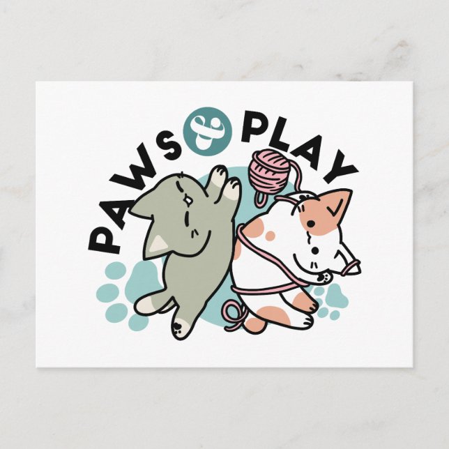 Paws and Play – Adorable Cat Illustration Holiday Postcard (Front)