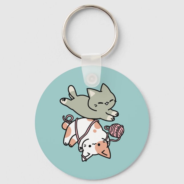 Paws and Play – Adorable Cat Illustration Keychain (Front)
