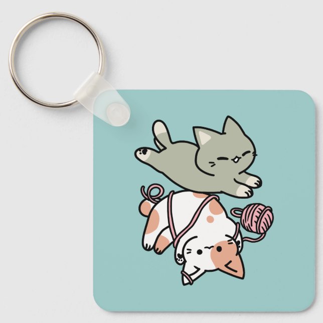 Paws and Play – Adorable Cat Illustration Keychain (Front)