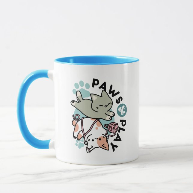 Paws and Play – Adorable Cat Illustration Mug (Left)