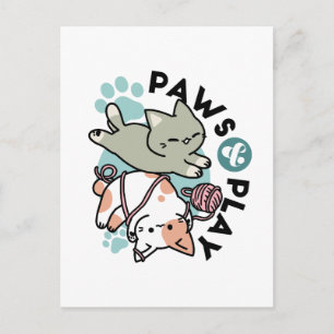 Paws and Play – Adorable Cat Illustration Postcard