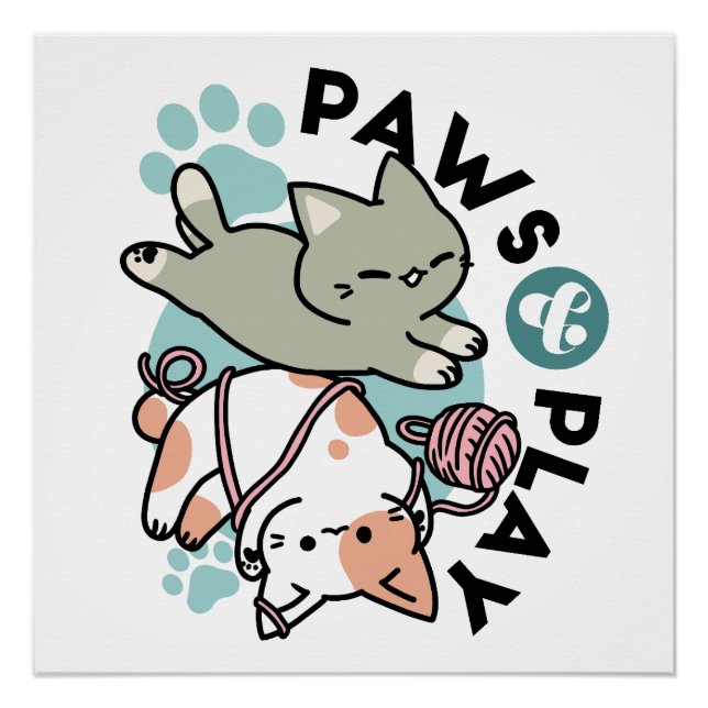 Paws and Play – Adorable Cat Illustration Poster (Front)