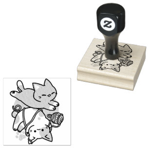 Paws and Play – Adorable Cat Illustration Rubber Stamp