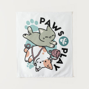 Paws and Play – Adorable Cat Illustration Tapestry