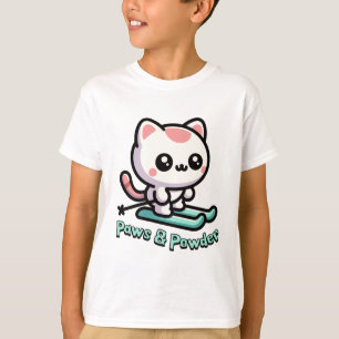 Paws And Powder! Cute Skiing Cat Pun Cartoon T-Shirt