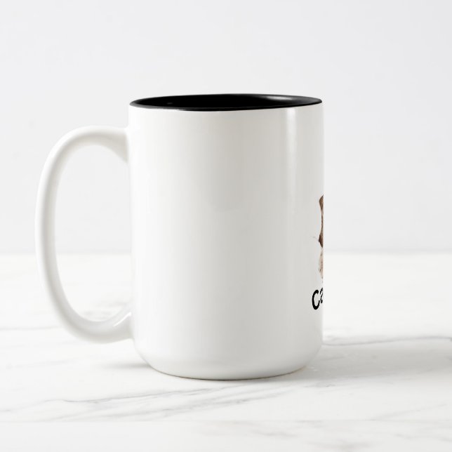 "Paws and Sip: Cat Photo Ceramic two tone Mug" Two-Tone Coffee Mug (Left)