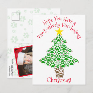 Paws-atively Fur-bulous Christmas Paw Prints Photo Holiday Postcard