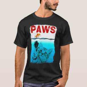 Paws Cat And Goldfish Blue Water Cute Kitten Cat T-Shirt