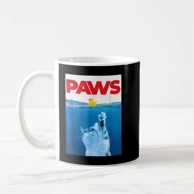 PAWS Cat And Yellow Rubber Duck Cute Kitten Funny  Coffee Mug (Left)