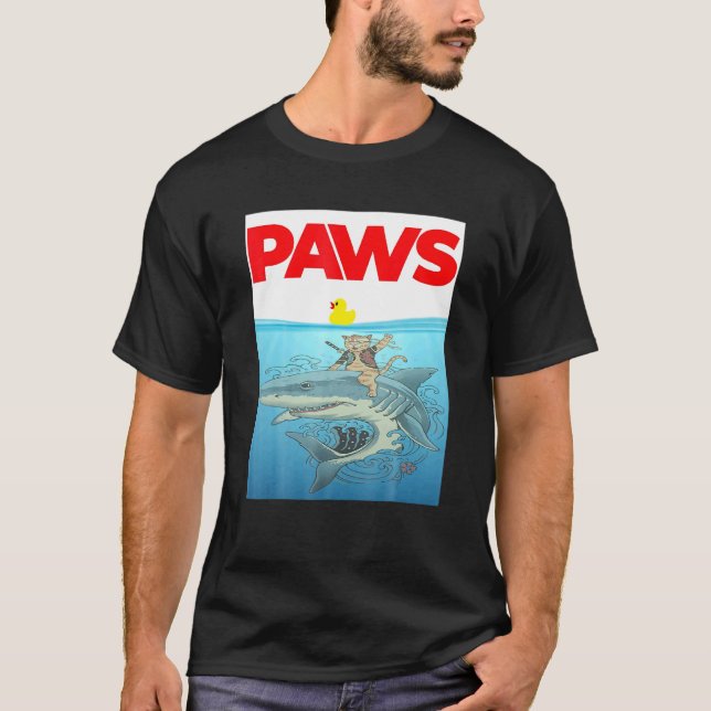 PAWS Cat And Yellow Rubber Duck Design T-Shirt (Front)
