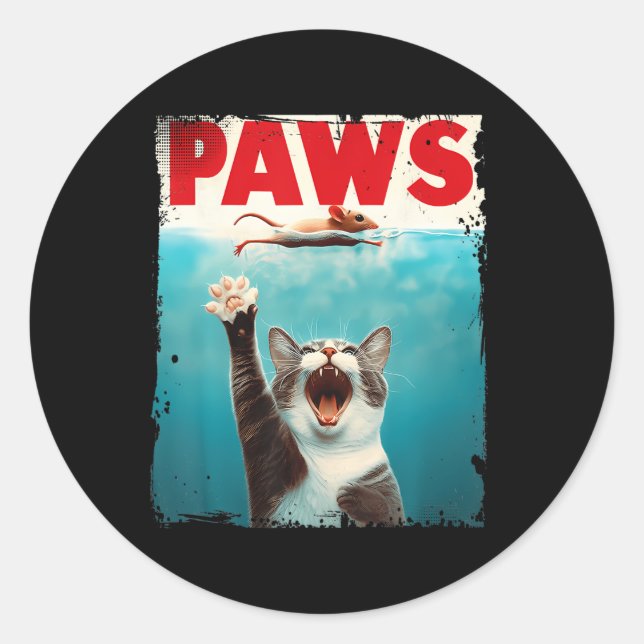 Paws Cat Mouse Parody Cat Shark Chasing Mouse Kitt Classic Round Sticker (Front)