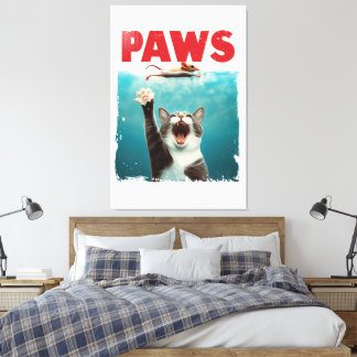 PAWS Cat Mouse Parody Of The Jaws Movie Poster Canvas Print