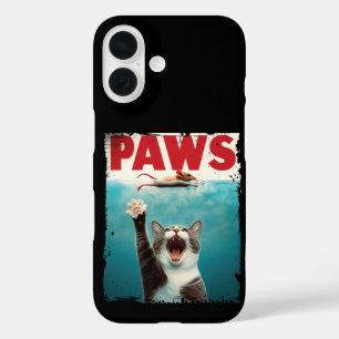 PAWS Cat Mouse Parody Of The Jaws Movie Poster iPhone 16 Case