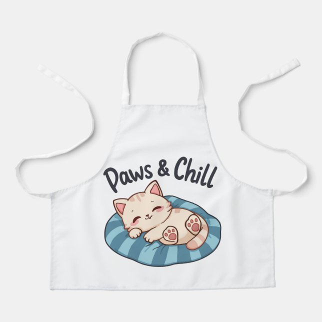 Paws & Chill Cat Nap Illustration Cartoon Apron (Front)