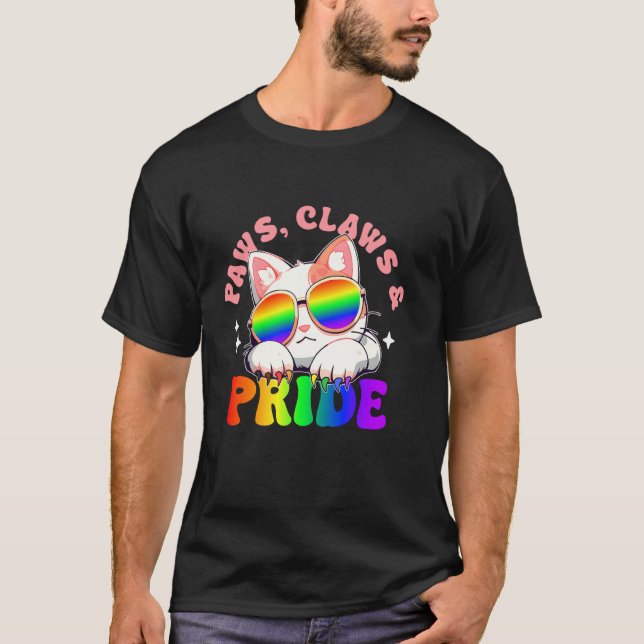 Paws, Claws And Pride Cat Sunglasses Rainbow Claws T-Shirt (Front)